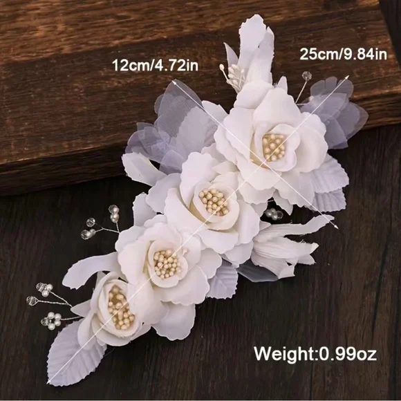 ‼️‼️SOLD OUT LOCALLY ‼️‼️Flowers Pearl Hair Clips Wedding Headwear Handmade - Picture 4 of 6